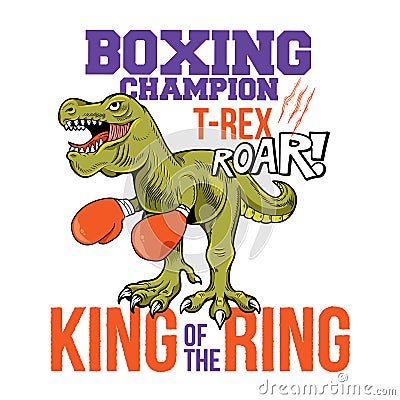 Boxing champion dino T-REX print design Vector Illustration